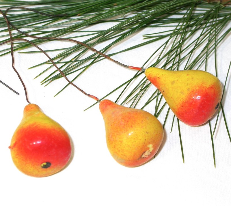 3 Antique German Spun Cotton Pears Millinery Christmas Fruit Pear Ornaments Lot