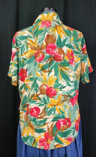 Vintage Cristin Stevens Yellow/Green/Red Tropical Print Button Down Size M - Afbeelding 10 van 17