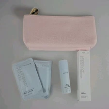 Nuface Pink Pebbled Travel Cosmetic Bag Set w/ Firming Cream Brush & Towelettes