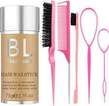 Hair Wax Stick & Pink Brush Set for Hair Edge Frizz Control Anti-Frizz Non-Greas