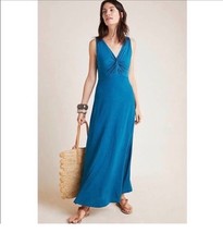 NWT Maeve Anthropologie Camilla Teal Blue Maxi Dress V Neck Knot Front Women's S
