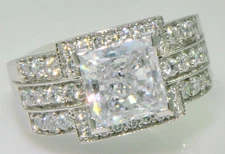 2.5 ct Princess Square Halo Ring Top Russian Quality  CZ Extra Brilliant Size 6