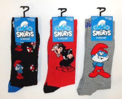 New SMURFS Novelty Crew Socks Mens 7-12 Pappa Smurf Gargamel Black 3 Pair P59