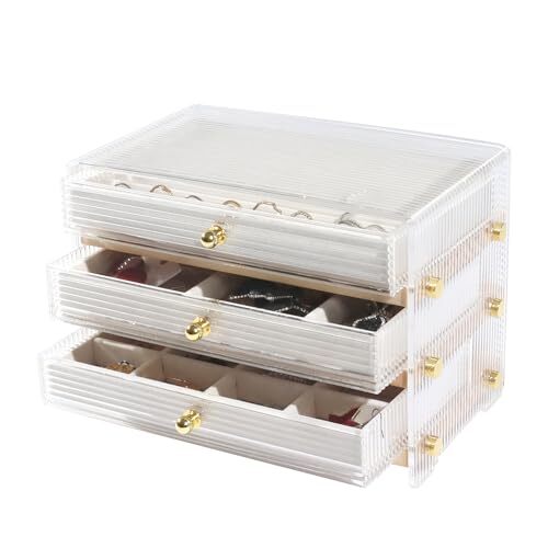 Acrylic Jewelry Box & Organizer with Wavy Look Design with 3-Layer Pine Wood