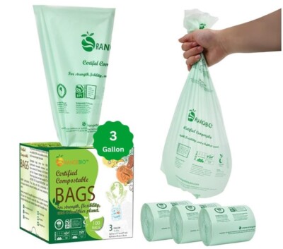 100% Compostable Trash Bags 3 Gallon 11.35 Liter 100 Count Extra Thick 0.71 Mils