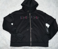 Bebe Sport Women's Nailhead Black Logo Zip Hoodie BB2366A Size Small 99