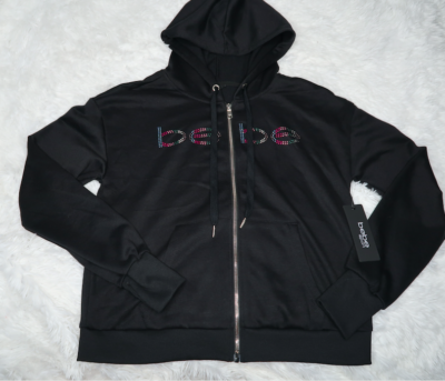 ♡bebe♡ Bebe Sport Women's Nailhead Black Logo Zip Hoodie BB2366A Size