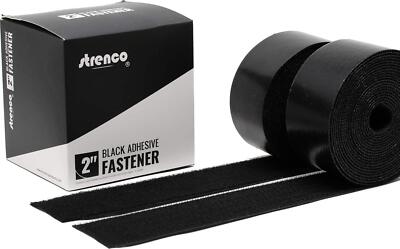 2 Inch Hook And Loop Strips With Adhesive - 5 Yards - Heavy Duty Tape - Black
