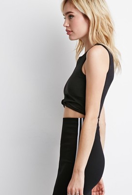 Forever21 Knotted Crop T-Shirt - Black