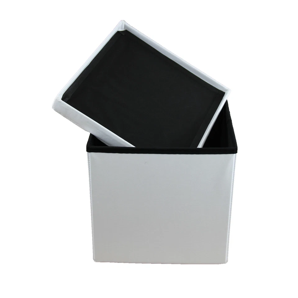 2 in 1 Foldable Pouffe and Storage Box - LEATHER look Cube Faux Leather Folding - Image 3 of 3