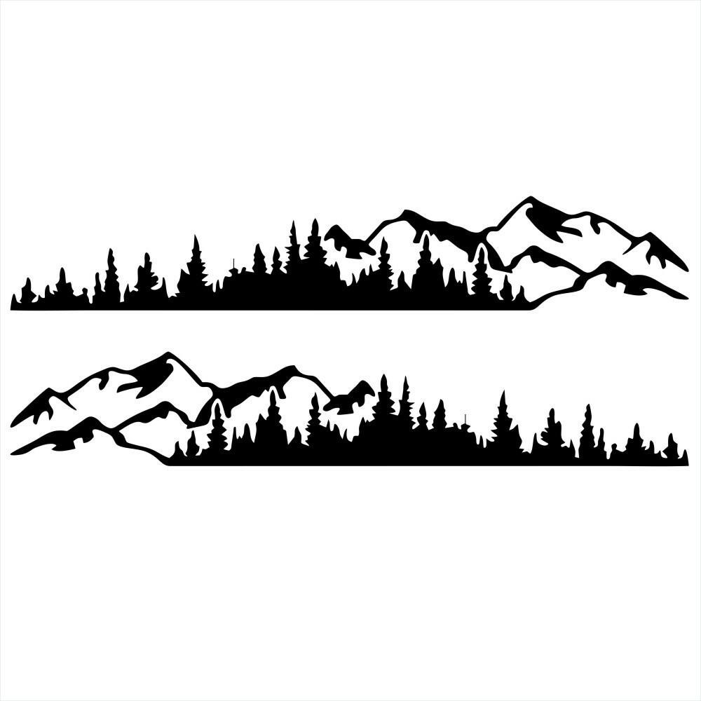 Vehicle Sticker Body Tree Mountain Forest Decal Black DIY For RV Trailer 2pcs