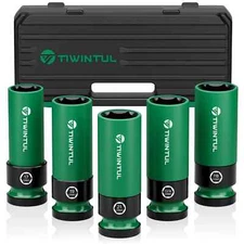 1/2" Wheel Protector Impact Socket Set, 5Pcs Non-Marring Lug Nut Socket Set, ...