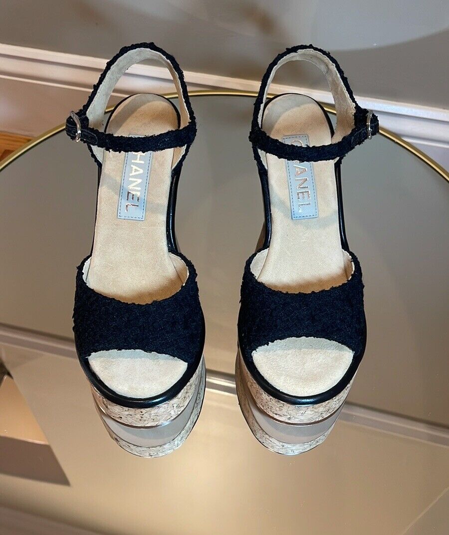 CHANEL 23C Tweed Interlocking CC Cork Wedges Platform CHANEL 23C Tweed Interlocking CC Cork Wedges Platform