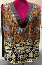 Ivy Jane Sleeveless V-neck Boho Top Flowy Lined Back Drape Black Yellow Sz XS