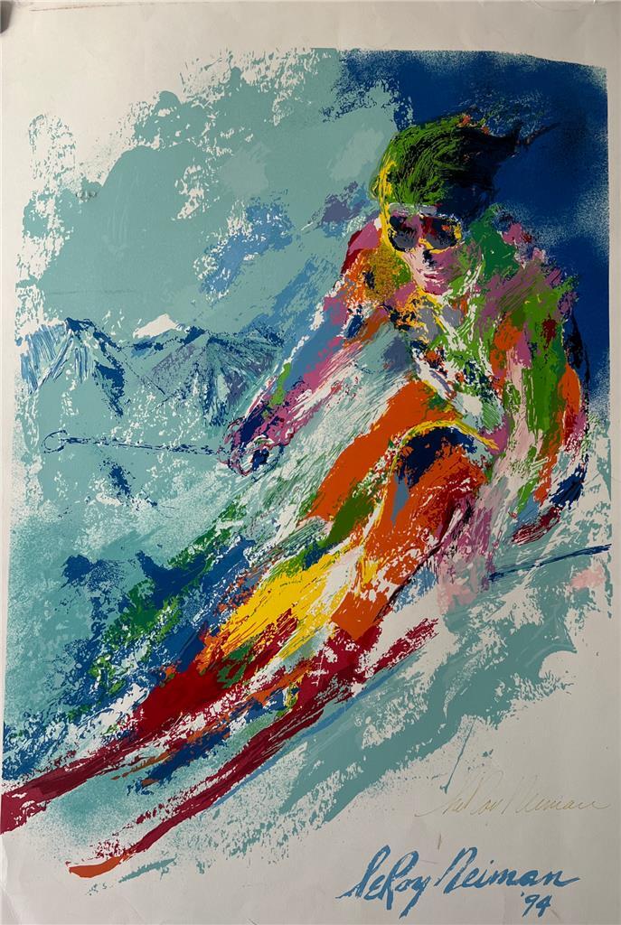 Leroy Neiman World Class Skier Hand and plate Signed Serigraph on