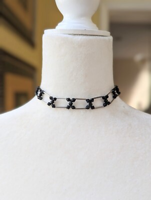 Tattoo Choker Necklace Black Glass Beads Chain ZAD 12'' - 14'' Unisex Signed