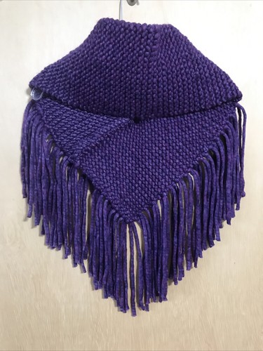 Luxury Hippie Fringe Chunky Shawl Poncho Hand Made Knit Wrap Scarf OOAK USA - Picture 4 of 4