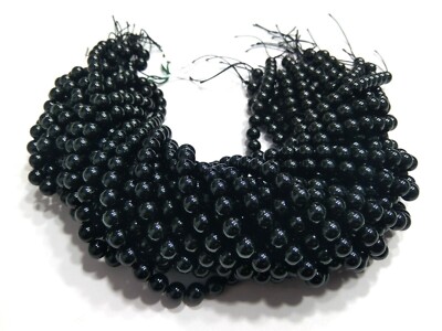 Black Tourmaline Round Ball Smooth 8mm Gemstone Plain Beads 18''Inch 1 Stand