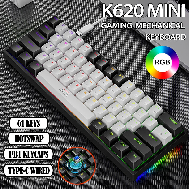 Mini Gaming Mechanical Keyboard 61 Keys RGB Hotswap Wired Keyboard PBT Keycaps-image