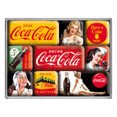 Nostalgic-Art 9pc Magnet Set Coca Cola Yellow/Red