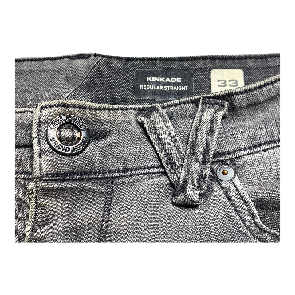 Volcom Kinkade Jeans Mens 33 x 30 Gray Classic Straight Leg Logo - Image 2 of 4