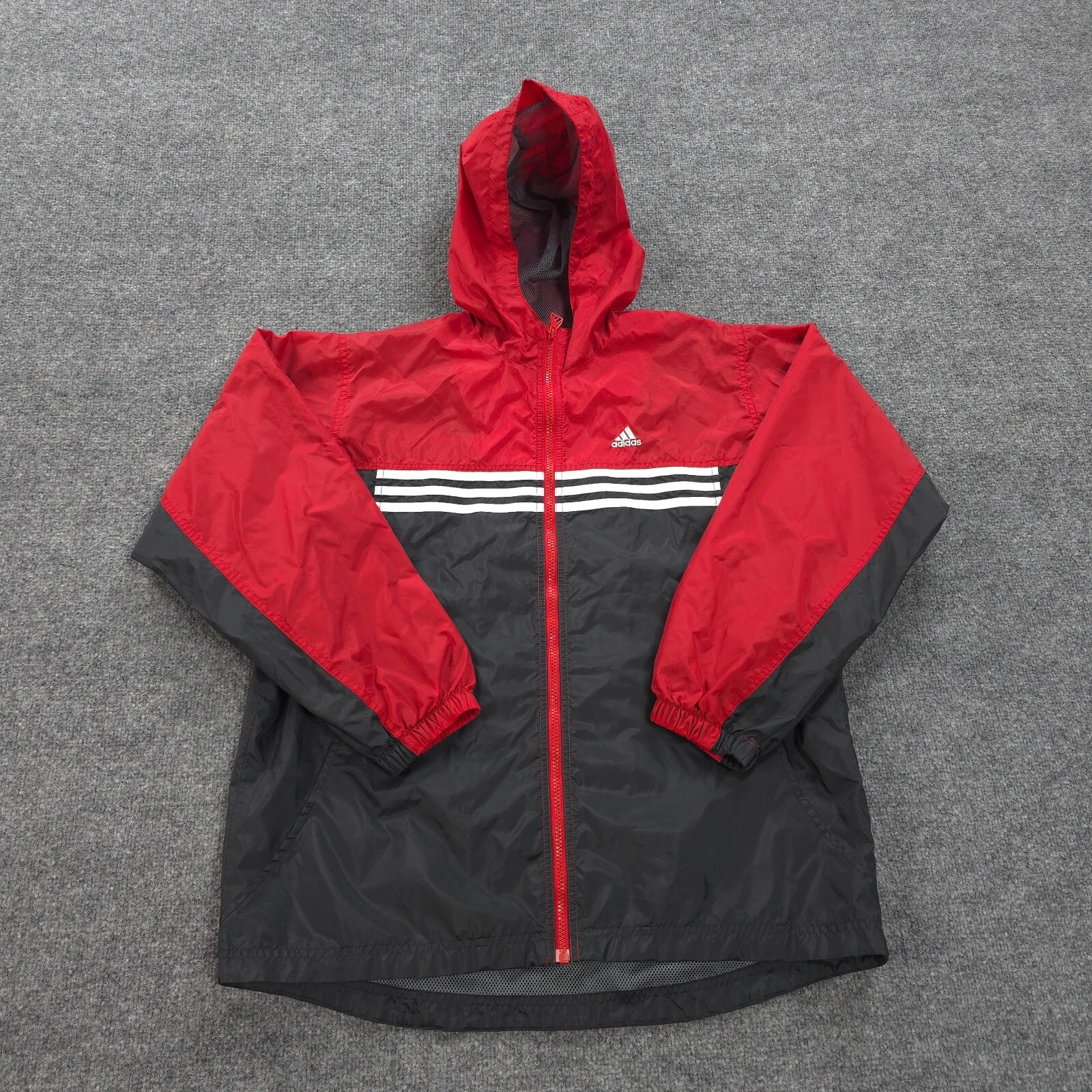 VINTAGE Adidas Jacket Boys Extra Large Red Mountain Logo Sports Windbreaker Y2K