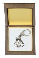 Bull Terrier 2 - silver plated keyring with image of a dog, in box, Art Dog USA