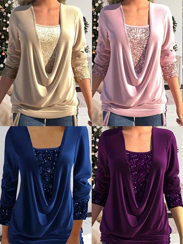 Womens Summer Tunic Tops Ladies Long Sleeve Sequins Shirts Blouse - Bild 7 von 19