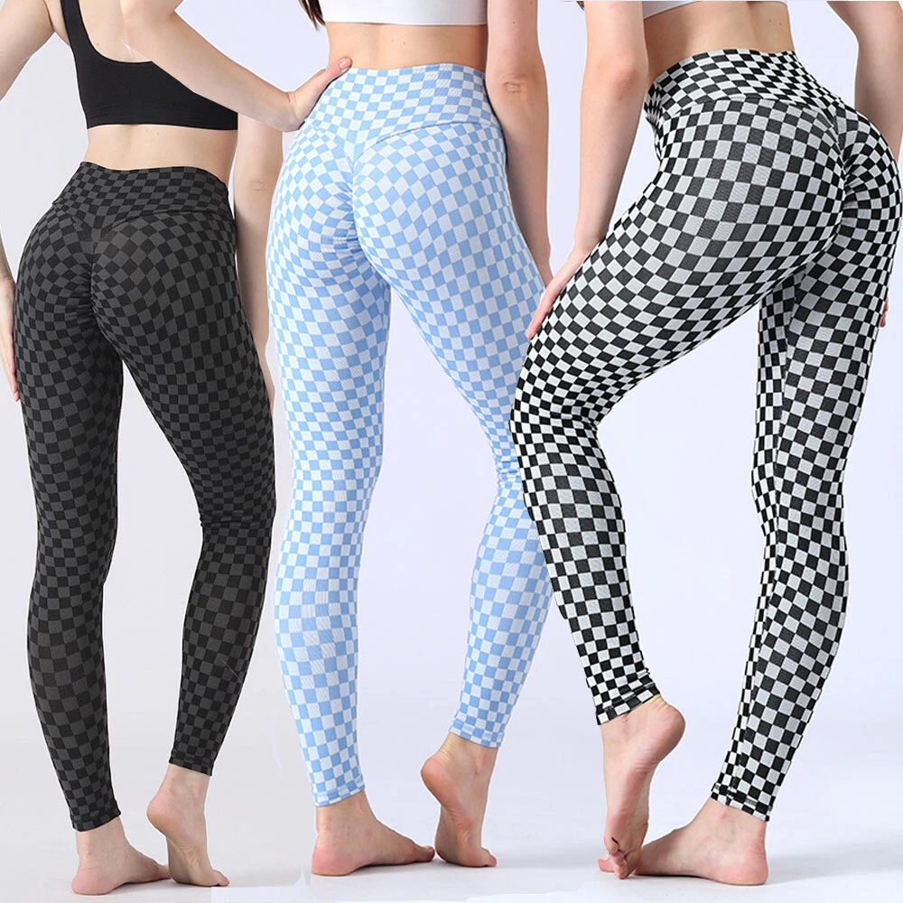 Womens Scrunch Butt Lifting leggings High Waisted Workout Plaid