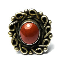 Sterling Silver Vintage Oval Red Jasper Wreath Halo Ring 23mm Size 6.5