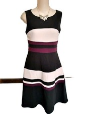 TOMMY HILFIGER Womens Size 4 Color Block Black Dress Stretch A Line Sleeveless