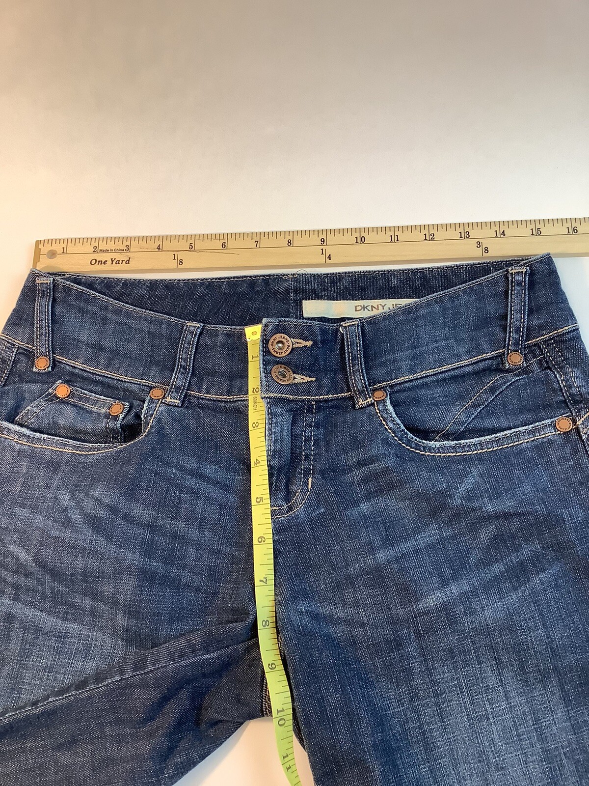 DKNY Women’s Long Jean Shorts Low Rise Medium Blue Wash Size 6 eBay