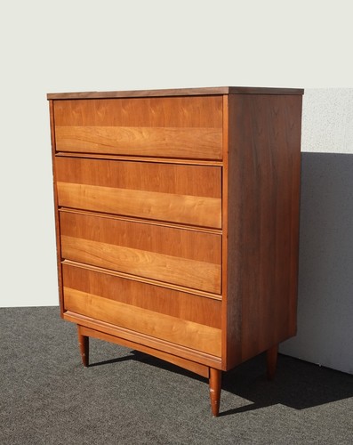 Vintage Mid Century Modern Dresser & Tallboy Dresser & Nightstand Bedroom Furn. - Picture 8 of 12