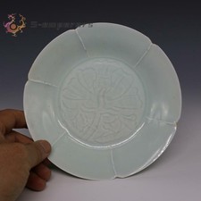 6.4" Good China Lake Field Kiln Shadow Green Glaze Porcelain Flower Grain Bowls