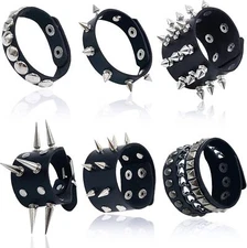 6 Pieces Punk Studded Bracelet Goth Bracelet Leather Rivets Spike Bracelet Cuff