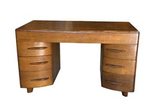 Heywood Wakefield M 320 Kneehole Desk Six Drawer Solid Birch Wheat Finish