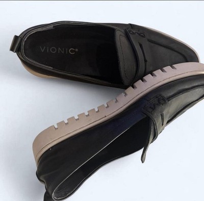 Vionic Womens Uptown Leather Black Slip On Penny Loafer Comfort Arch SZ 8.5