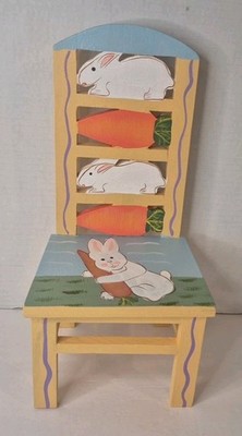 12'' Wood Doll Display Chair Easter Rabbit Carrot Hand Painted ABC item 50653
