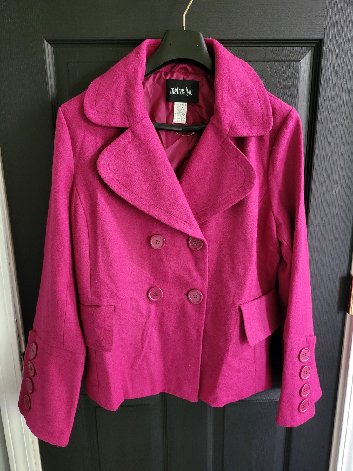 Vintage Y2K Metrostyle Wool Blend Double Breasted Blazer Jacket Pink Womens 14