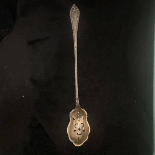 Antique Towle Sterling Silver Olive Spoon   1895 Pattern  Gold Wash Pierced Bowl
