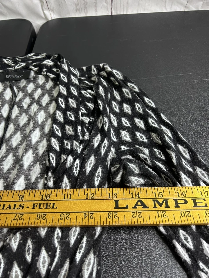 Karen Kane Dress Womens Medium Black White Wrap Surplice V Neck Long Sleeve Ikat - Image 3 of 4