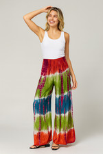 Wide Leg Tie Dye Pants Free Size OS Palazzo India Hippie Boho Viscose Colorful