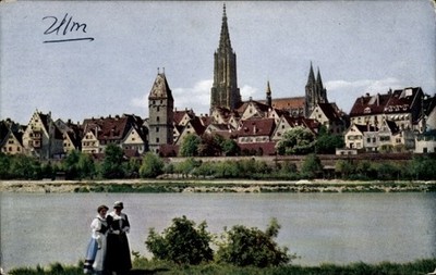 Ak Ulm an der Donau, Teilansicht der Stadt, Münster, schiefer Turm - 5015262