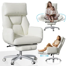 Big and Tall Office Chair with Footrest Recliner PU Leather Desk Chair 500lbs