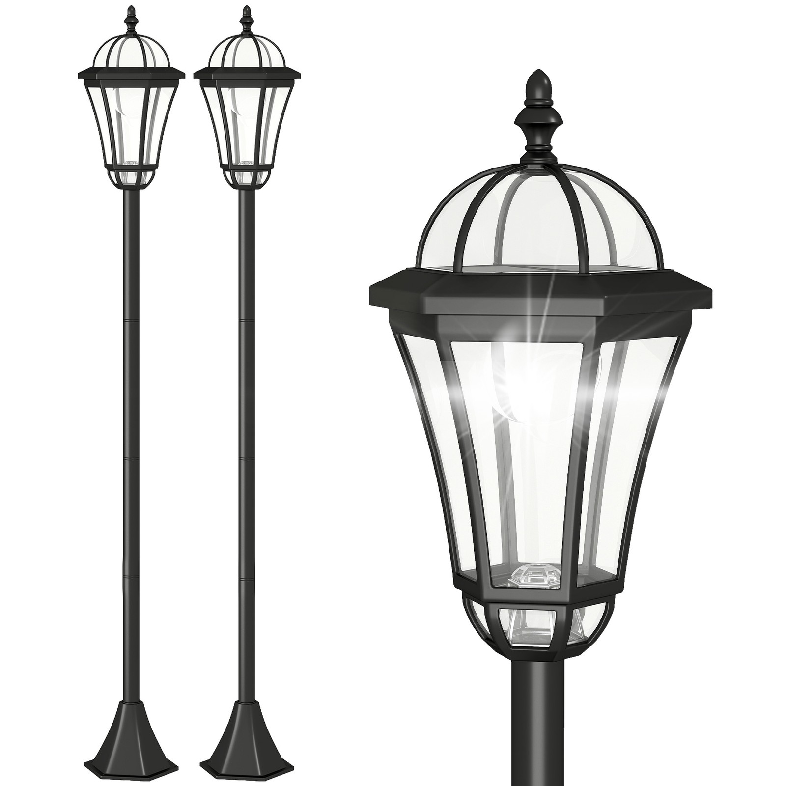 Outsunny Set 2 Lampioni Solari per Giardino con 2 LED e Accensione Automatica