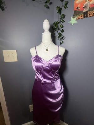 New Capricho Women s Satin Chemise Slip L Purple Sweetheart Adjustable Straps