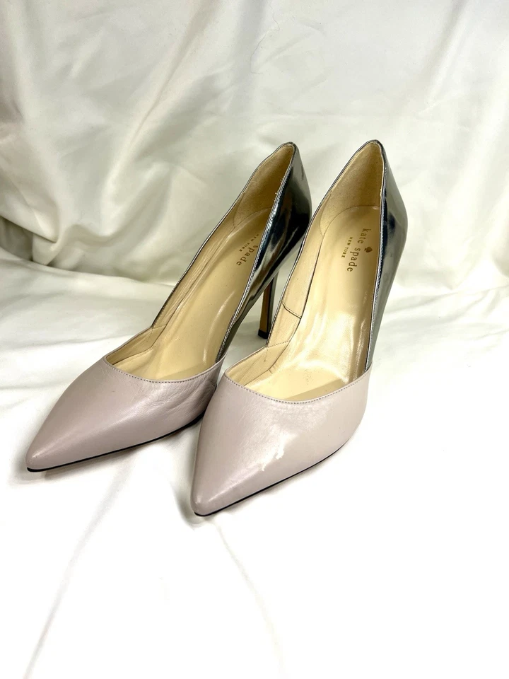 RARE Kate Spade Two Tone Pink Silver Metallic Pumps Size 9 B Made In Italy - Image 2 of 4