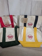 Trader Joe's Mini Canvas Tote Bag Set Of 4 Red Blue Green Yellow Brand New2025!