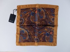  NO CUSTOMS TAX KITON Napoli dark yellow paisley print silk pocket square