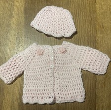 hand crocheted baby Sweater And Hat. Perfect Gift For Newborn Fits 0-3 Mo
